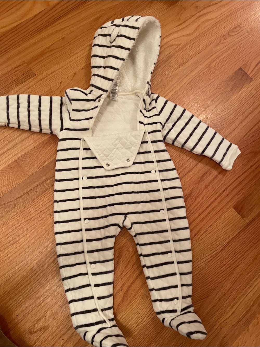 Nordstrom Baby Cream and Black Striped Hooded One-Piece